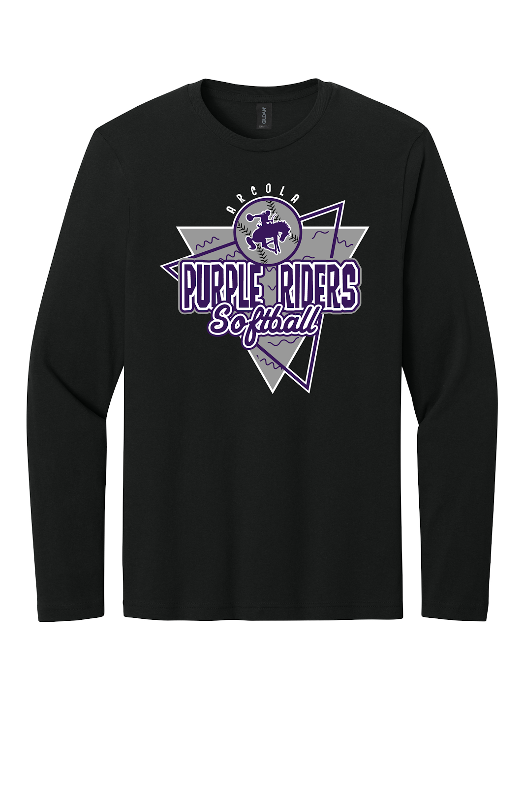 Arcola Purple Riders - Softball - Design 01 - Long Sleeve T - Gildan 64400 - Black