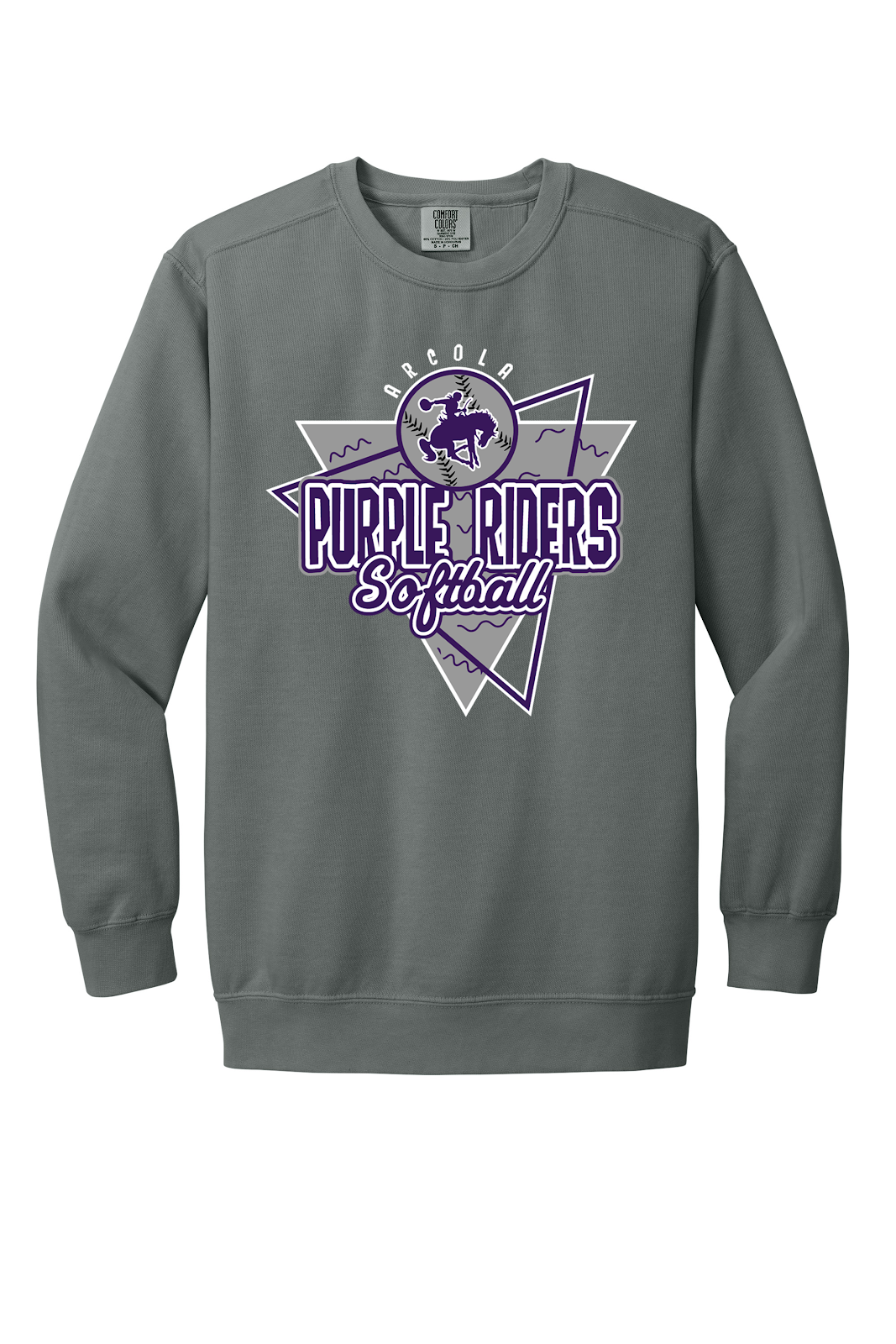 Arcola Purple Riders - Softball - Design 01 - Crewneck Sweatshirt - Comfort Colors 1566 - Grey