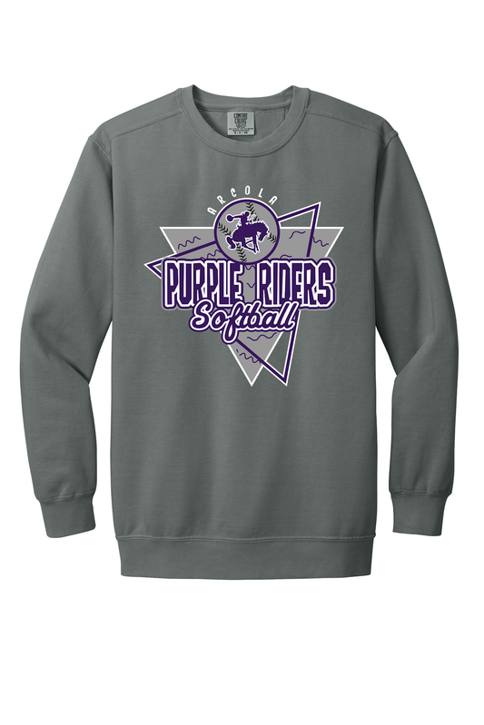 Arcola Purple Riders - Softball - Design 01 - Crewneck Sweatshirt - Comfort Colors 1566 - Grey