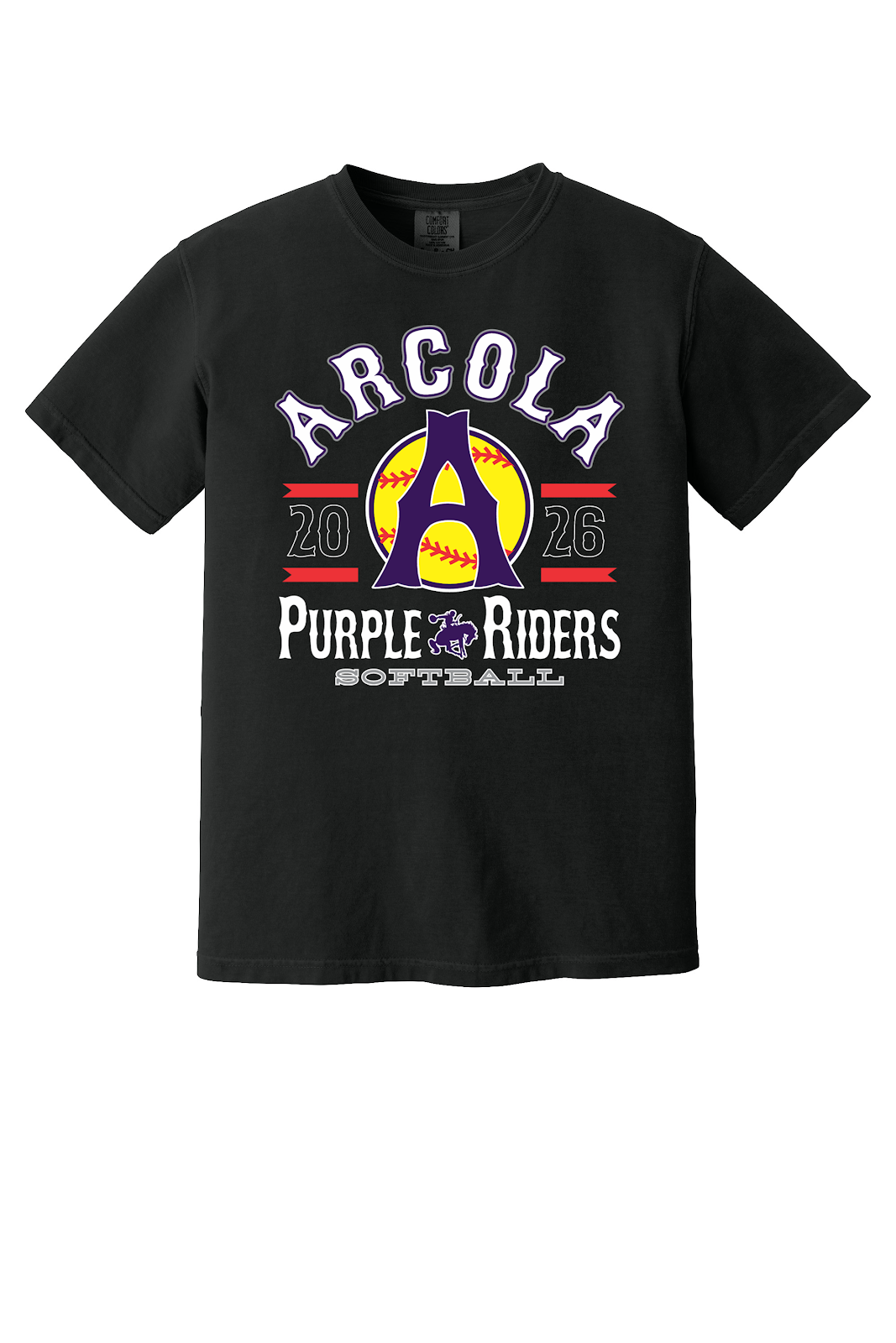 Arcola Purple Riders - Softball - Design 04 - T-Shirt - Comfort Colors 1717 - Black