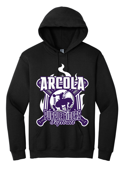 Arcola Purple Riders - Softball - Design 05 - Hoodies - Gildan 18500 - Black