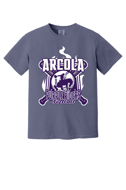 Arcola Purple Riders - Softball - Design 05 - T-Shirt - Comfort Colors 1717 - Grape - Flat Front