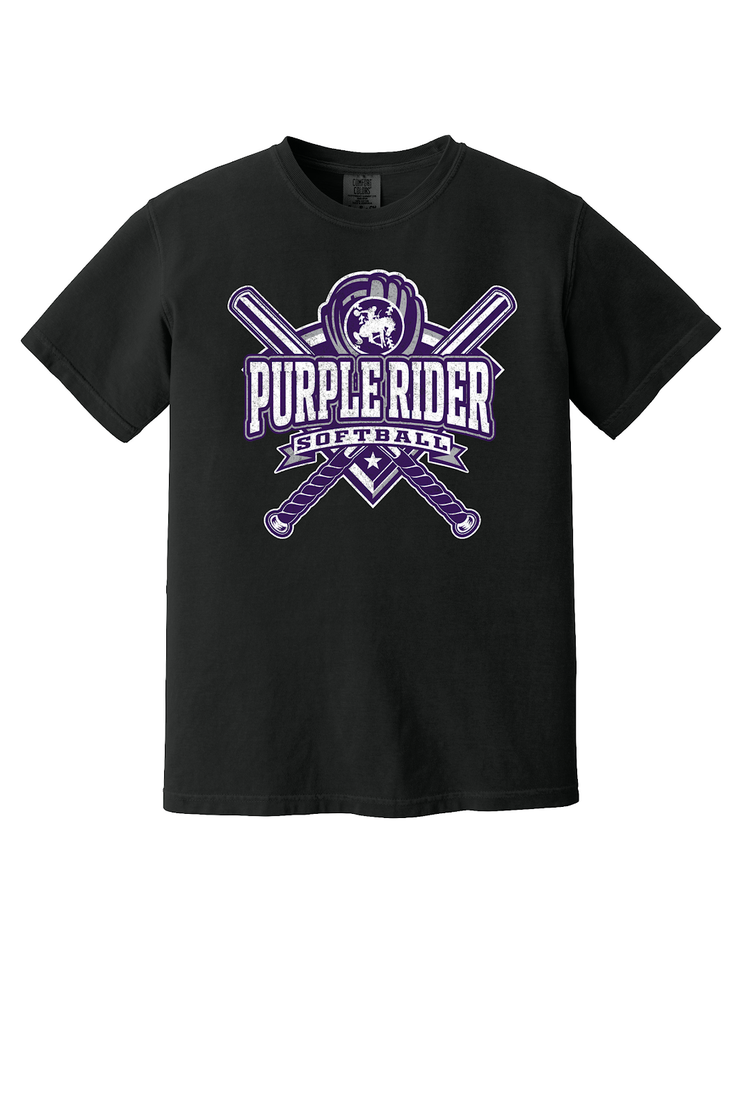Arcola Purple Riders - Softball - Design 03 - T-Shirt - Comfort Colors 1717 - Black