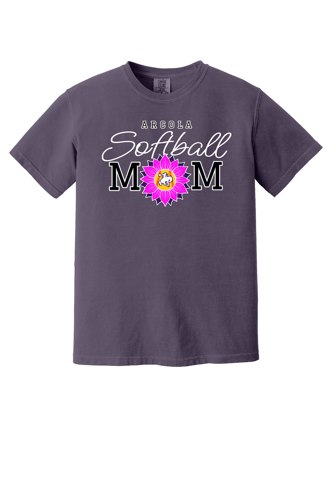 Arcola Purple Riders - Softball - Design 02 - T-Shirt - Comfort Colors 1717 - Wine - Flat Front