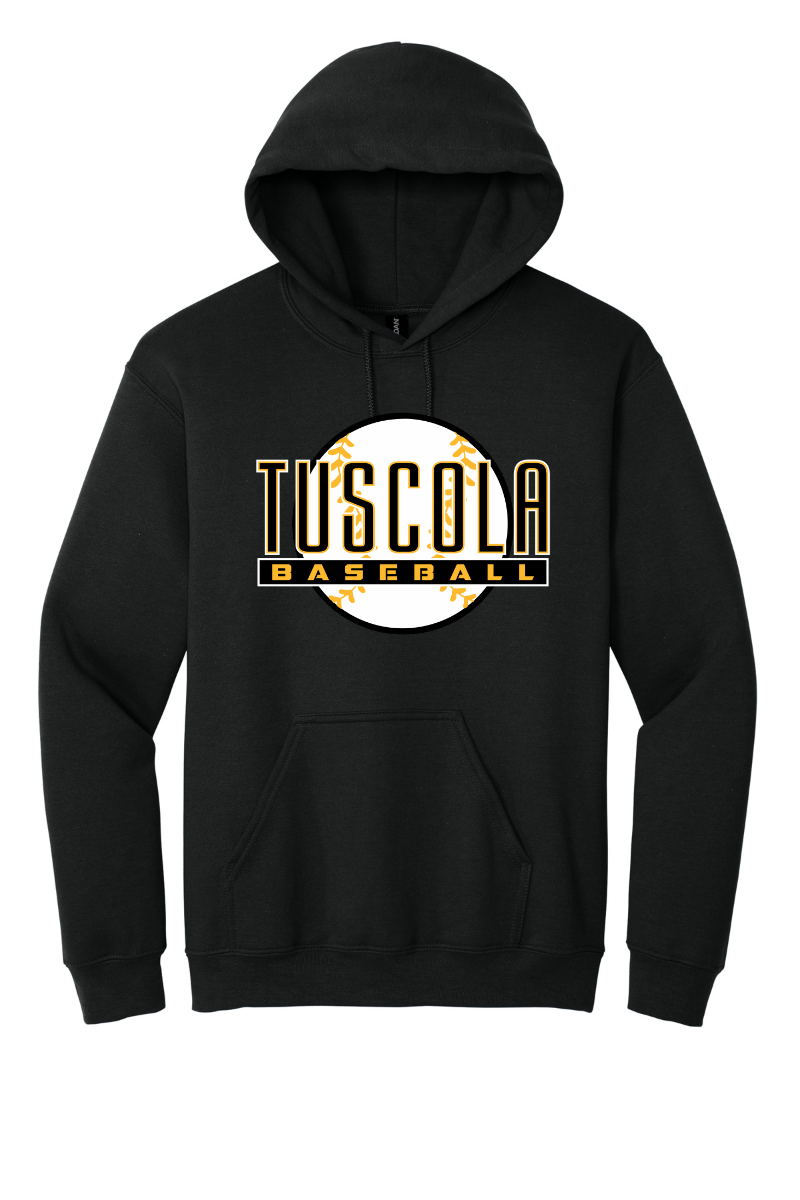 Tuscola Hornets Baseball 2026 Youth Gildan Heavy Blend Hooded Sweatshirt Ball Logo 18500B