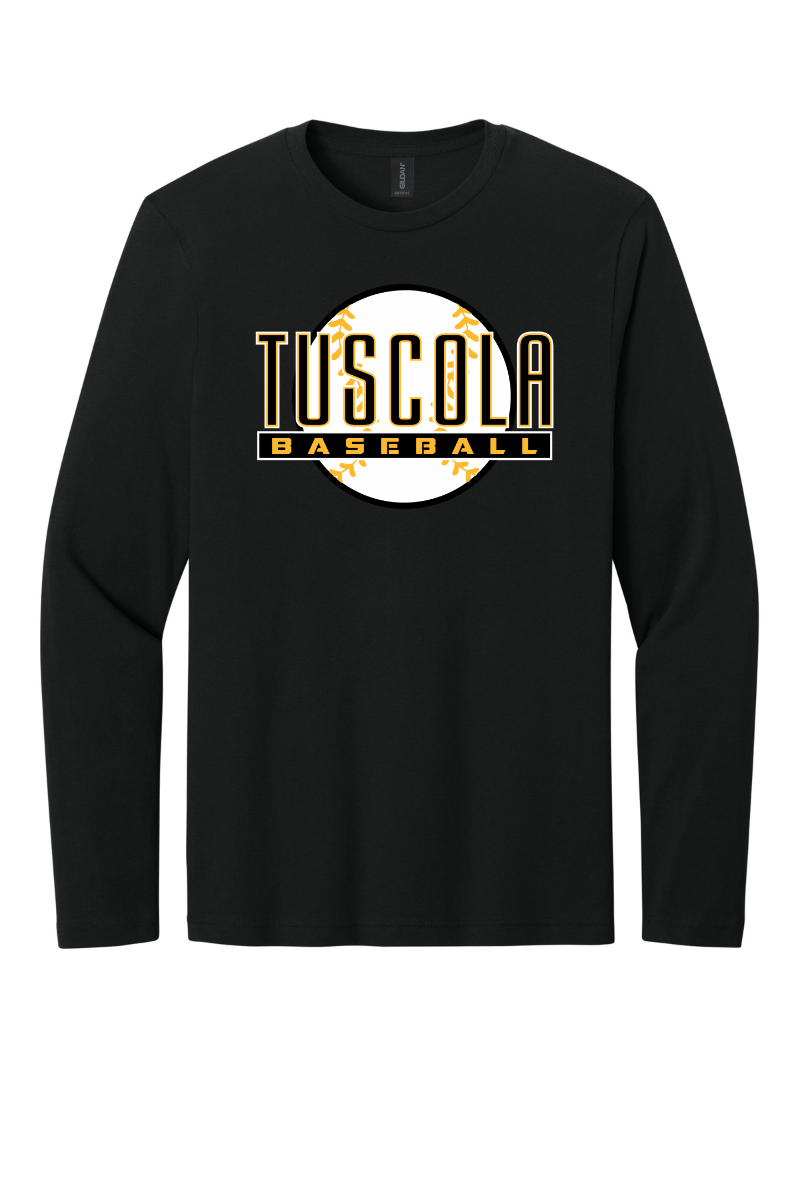 Tuscola Hornets Baseball 2026 - Gildan Softstyle Long Sleeve T-Shirt - Ball Logo - 64400
