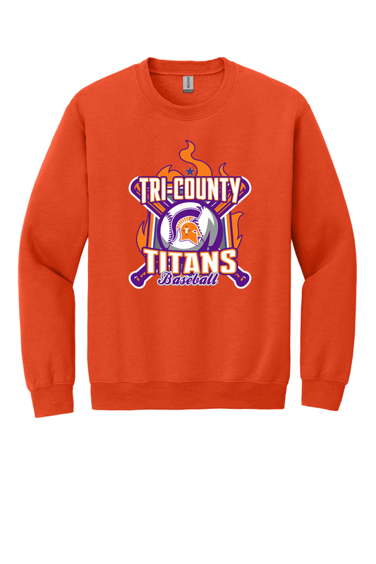 Tri-County - Baseball - Design 05 - Crewneck Sweatshirt - Gildan 18000 - Orange