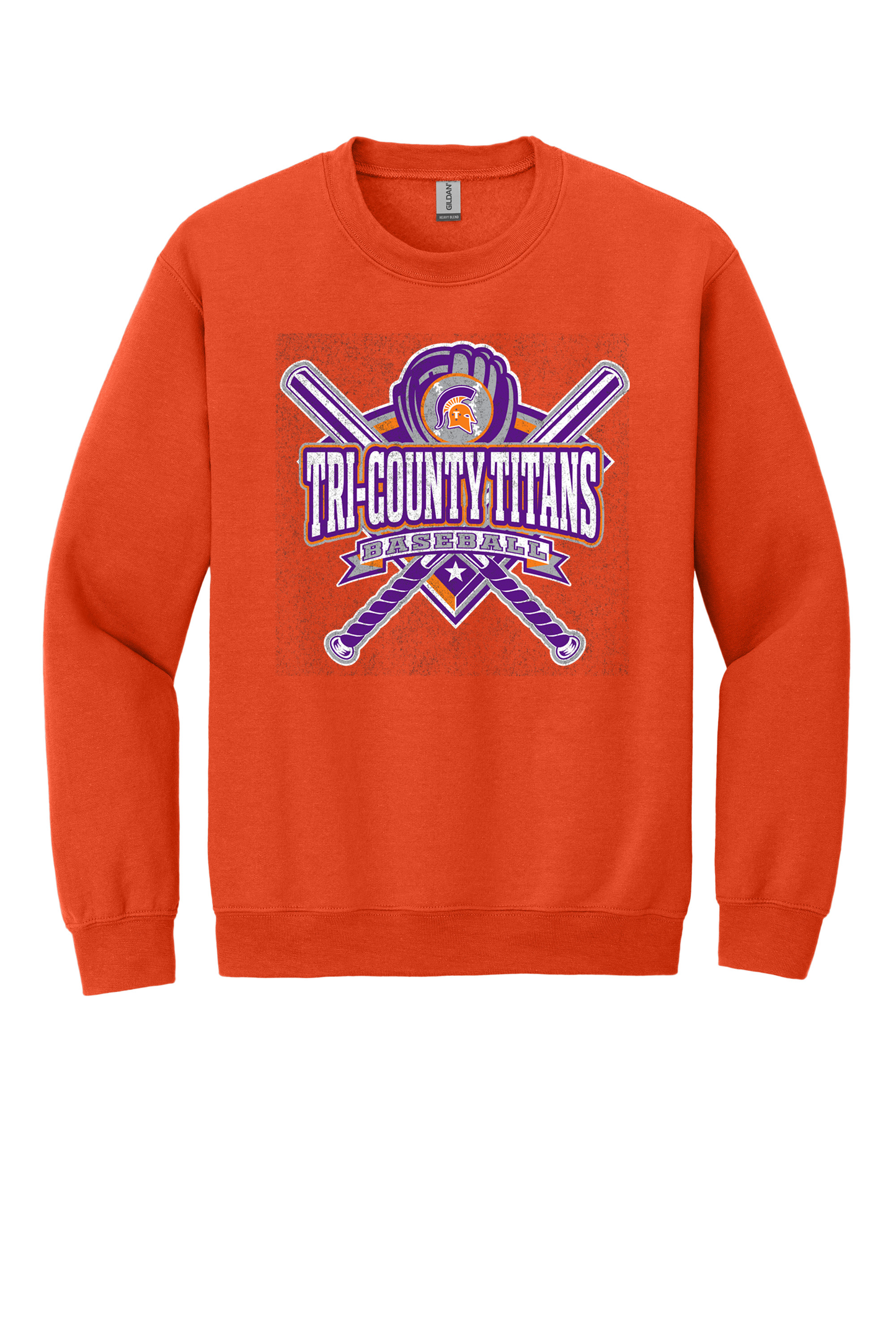 Tri-County - Baseball - Design 03 -  Crewneck Sweatshirt - Gildan 18000 - Orange