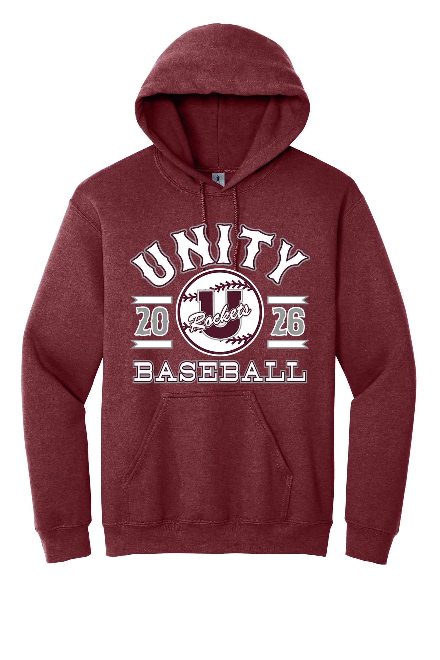 Unity - Baseball - Design 04 - Hooded Sweatshirt - Gildan 18500 - Heather Dark Maroon