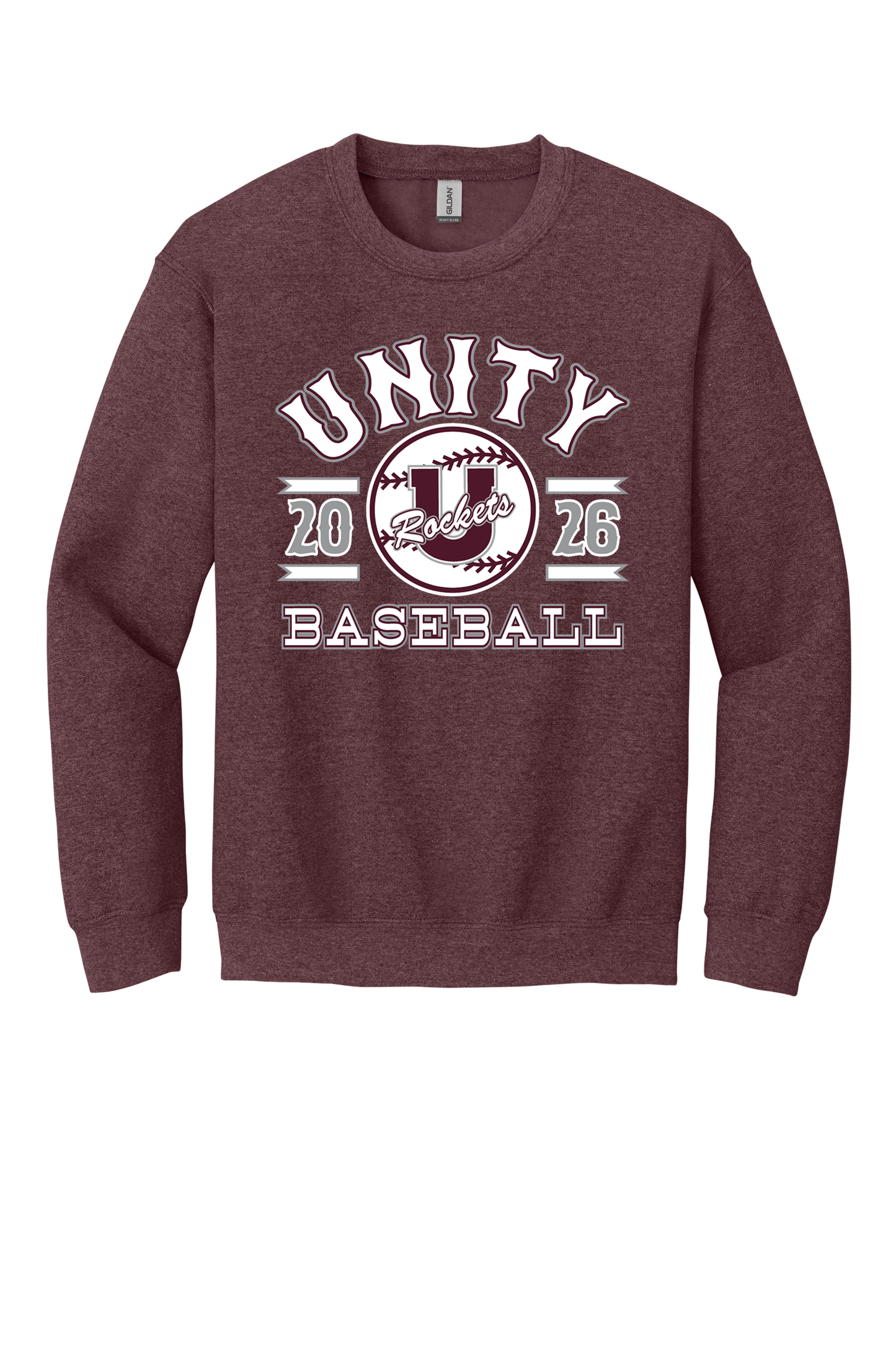 Unity - Baseball - Design 04 - Crewneck Sweatshirt - Gildan 18000 - Heather Dark Maroon