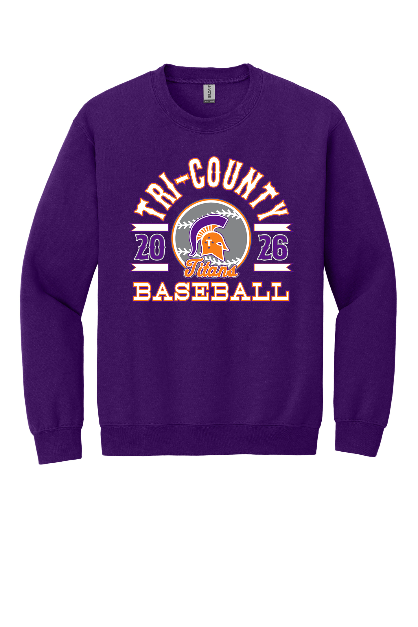 Tri-County - Baseball - Design 04 - Crewneck Sweatshirt - Gildan 18000 - Team Purple