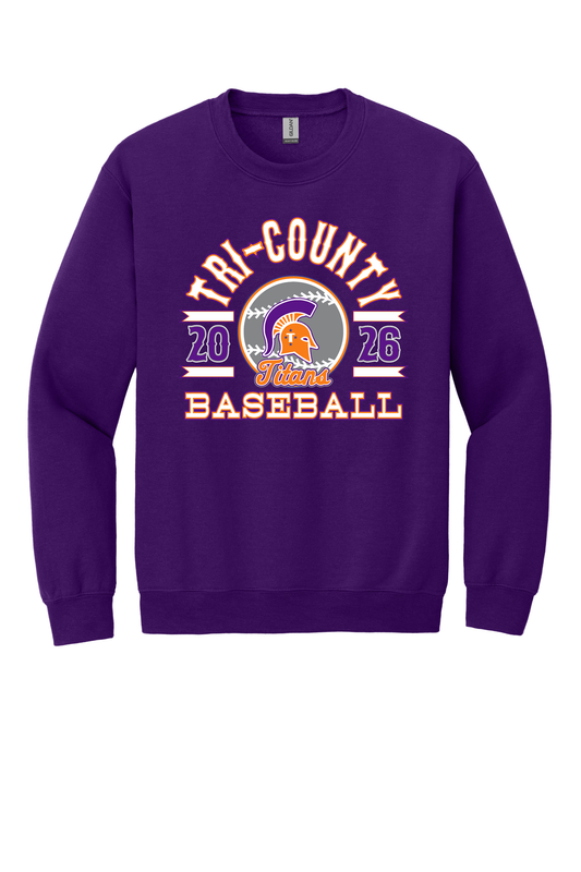 Tri-County - Baseball - Design 04 - Crewneck Sweatshirt - Gildan 18000 - Team Purple