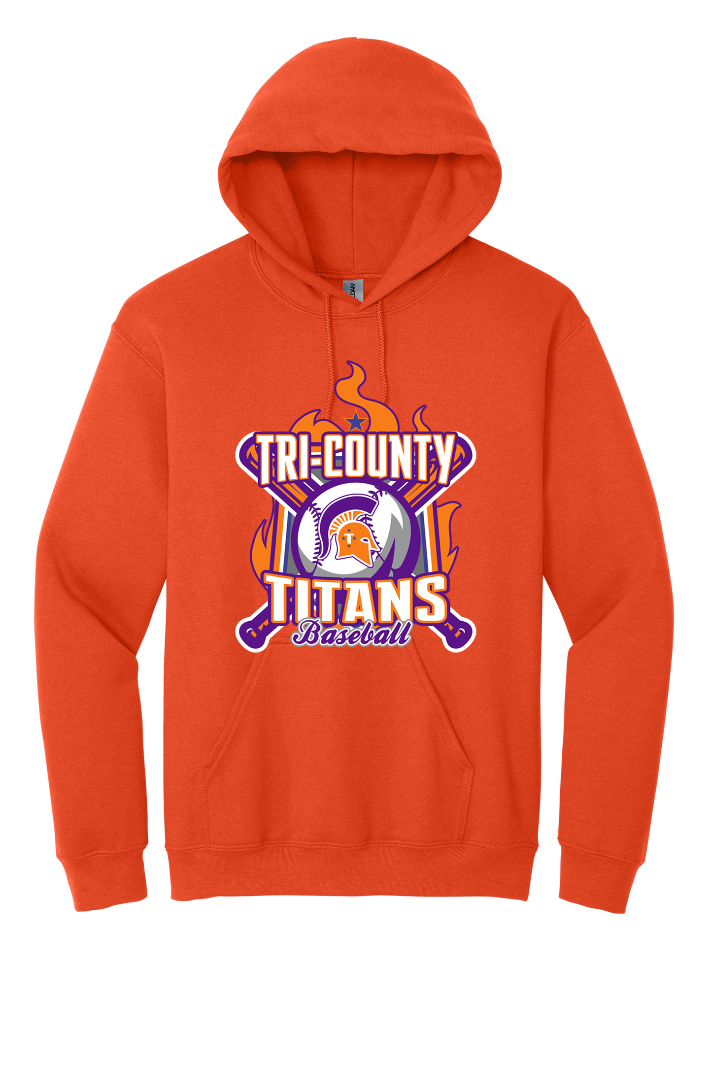Tri-County - Baseball - Design 05 - Hooded Sweatshirt - Gildan 18500 - Orange
