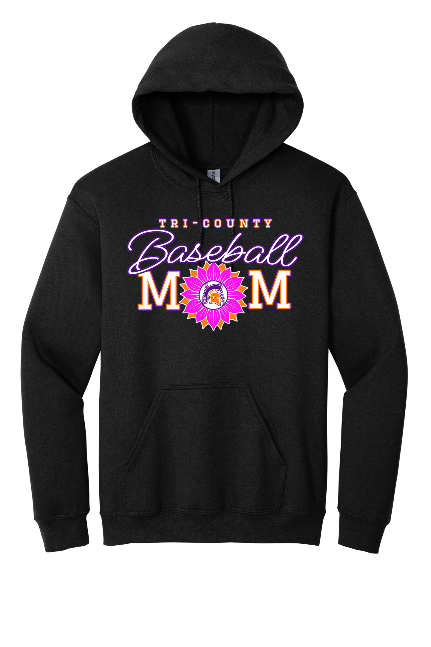 Tri-County - Baseball - Design 02 -  Hooded Sweatshirt - Gildan 18500 - Black