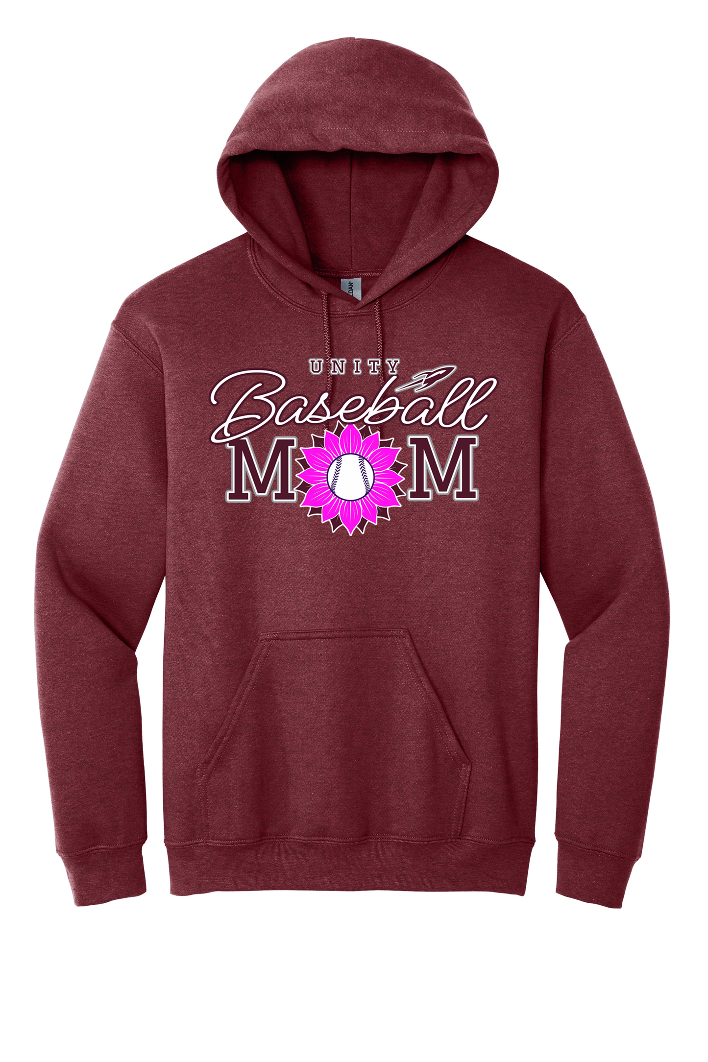 Unity - Baseball - Design 2 - Hooded Sweatshirt - Gildan 18500 - Heather Dark Maroon