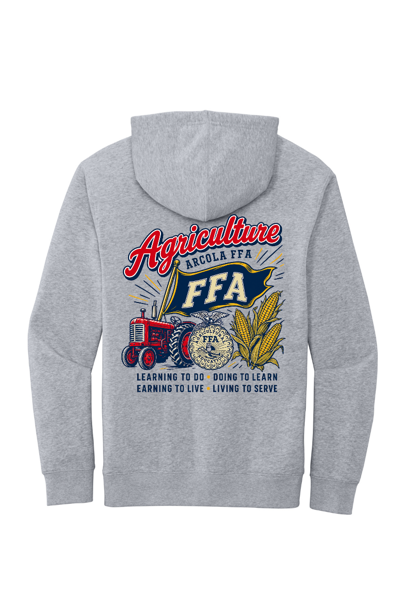 Arcola FFA Agriculture design, back of Light Heather Grey hoodie