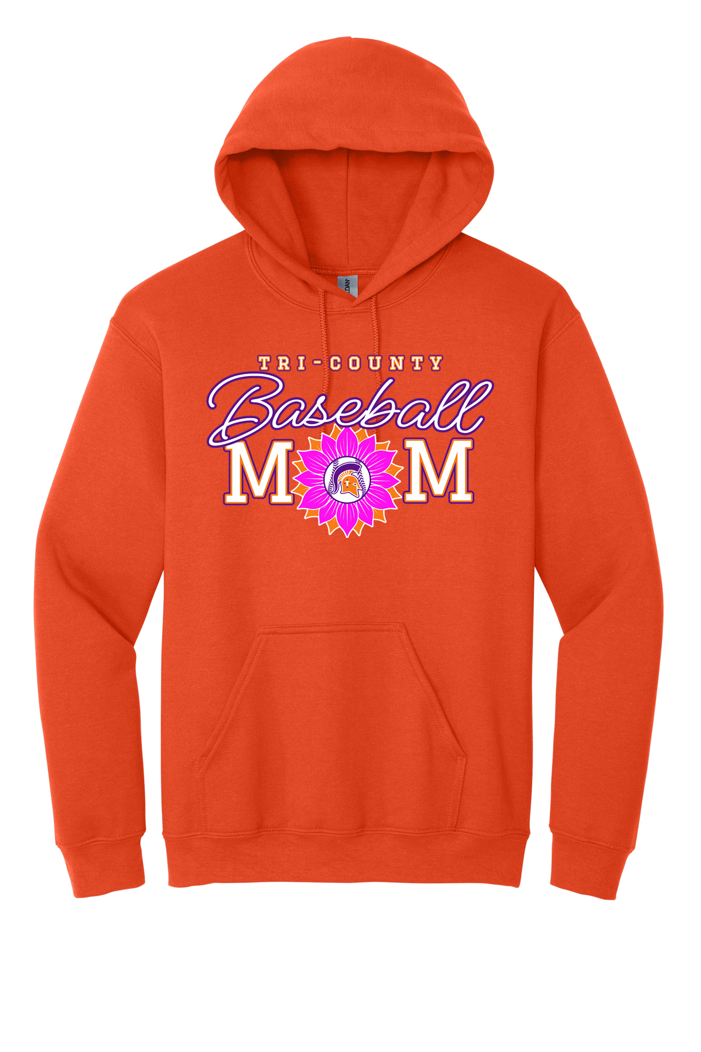 Tri-County - Baseball - Design 02 -  Hooded Sweatshirt - Gildan 18500 - Orange