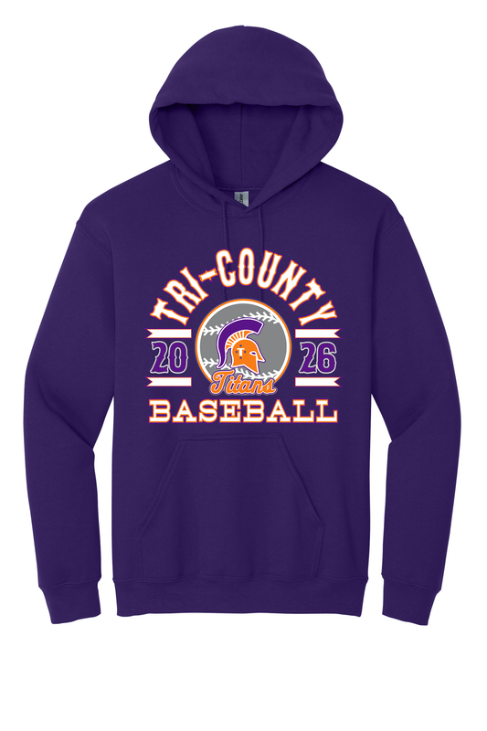Tri-County - Baseball - Design 04 - Hooded Sweatshirt - Gildan 18500 - Team Purple