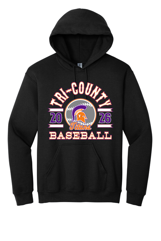 Tri-County - Baseball - Design 04 - Hooded Sweatshirt - Gildan 18500 - Black