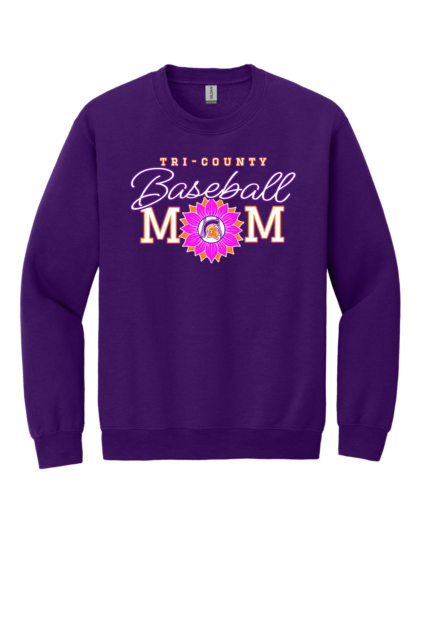 Tri-County - Baseball - Design 02 -  Crewneck Sweatshirt - Gildan 18000 - Team Purple