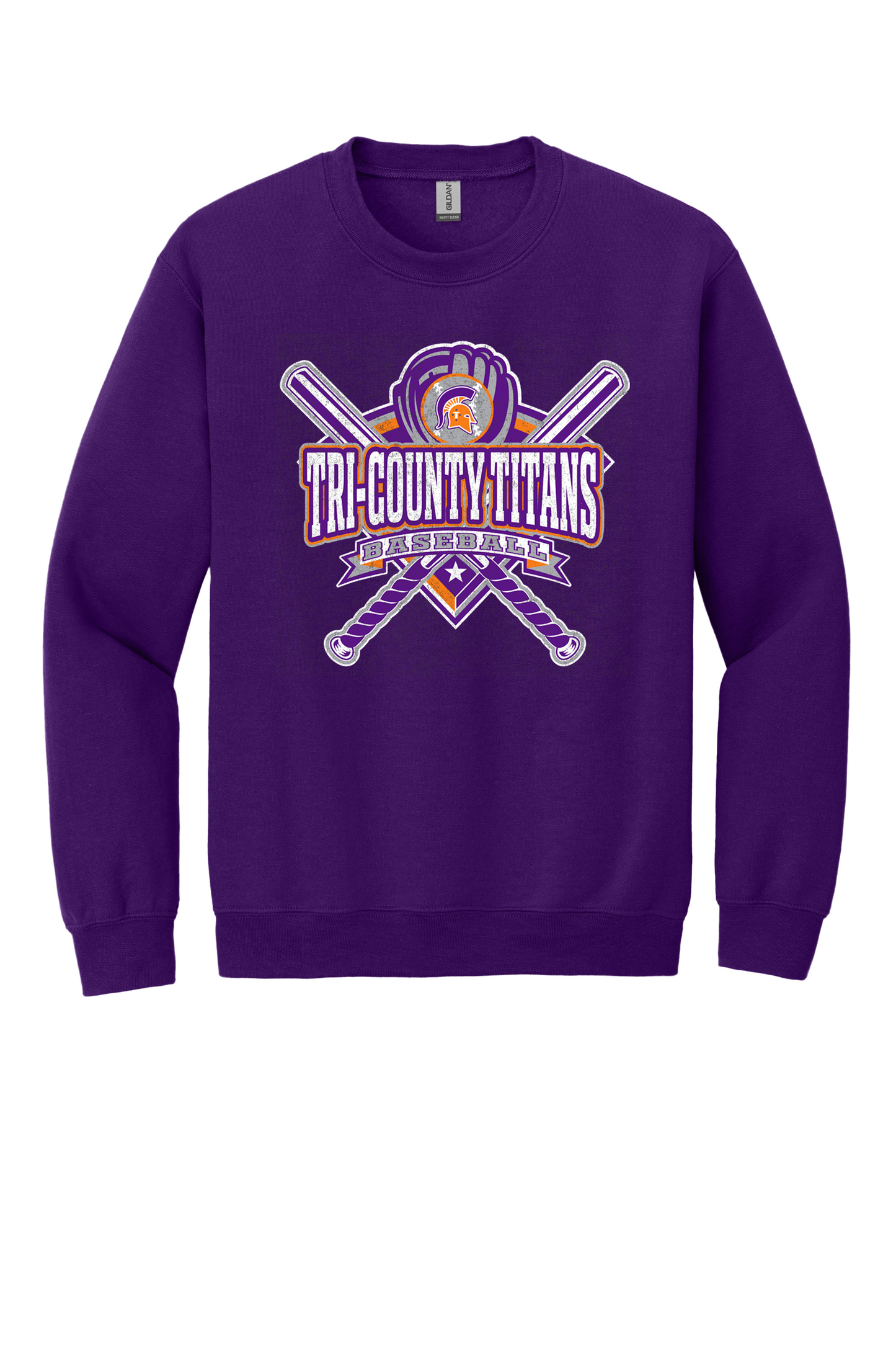 Tri-County - Baseball - Design 03 -  Crewneck Sweatshirt - Gildan 18000 - Team Purple