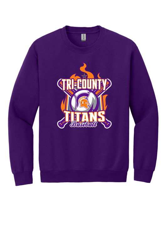 Tri-County - Baseball - Design 05 - Crewneck Sweatshirt - Gildan 18000 - Team Purple
